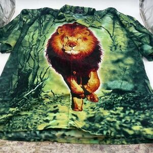 Perruzzo Sport Lion Jungle Graphic Print Button Up Shirt Mens XL‎